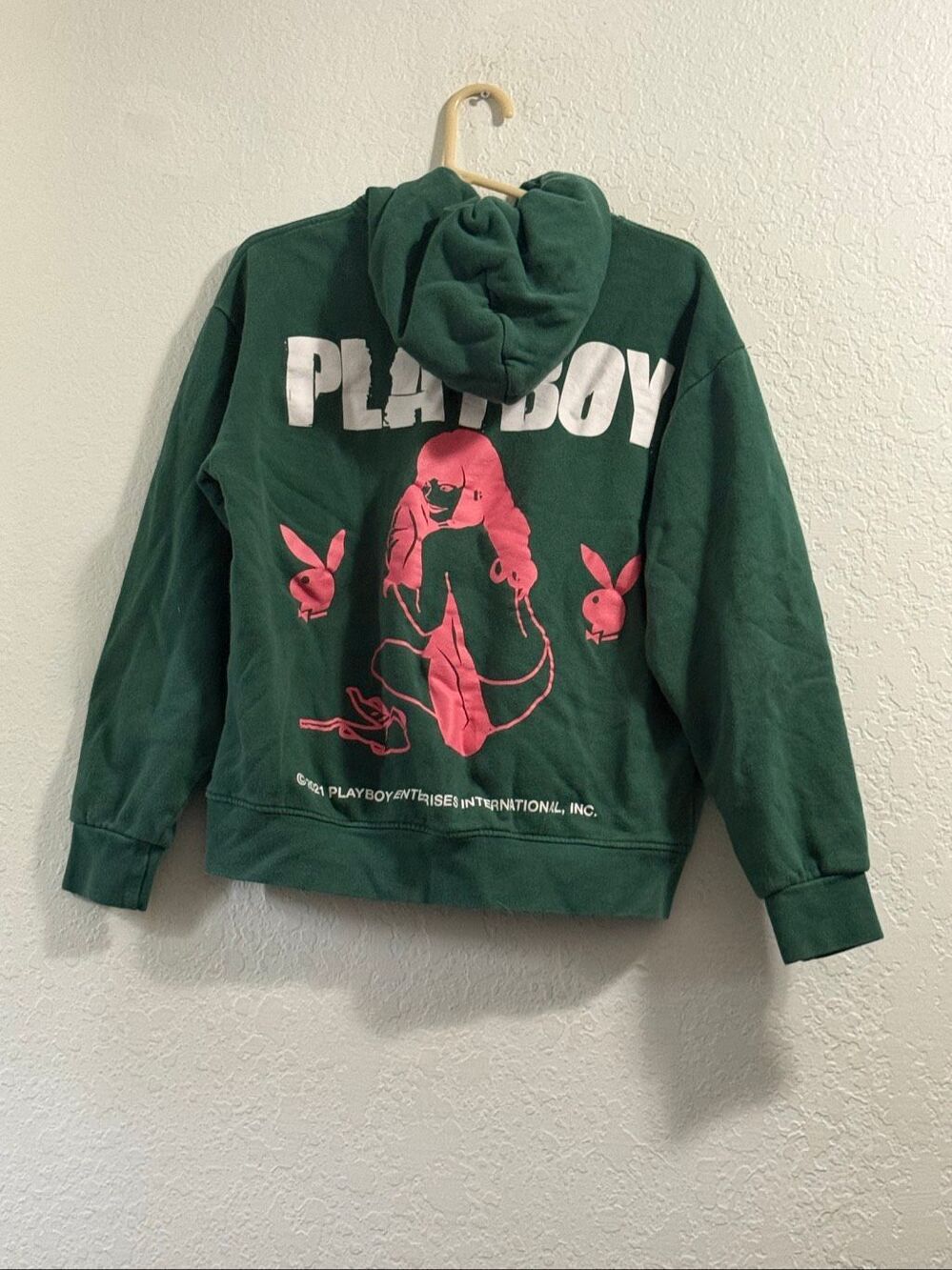 Playboy green and pink pin up hoodie sweatshirt size Small Hefner